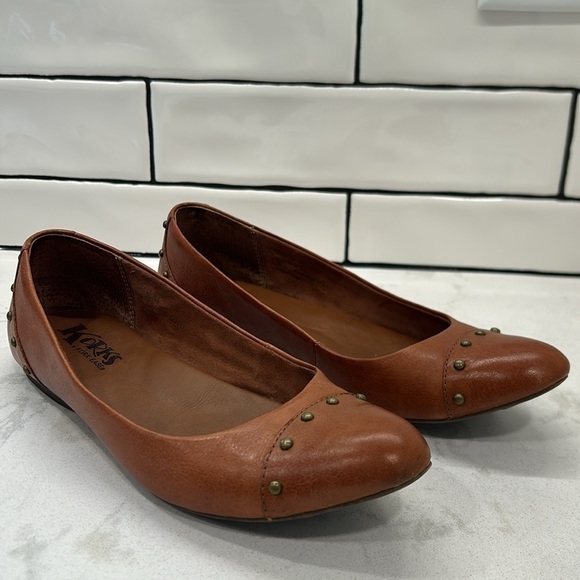 Korks Kork-Ease Cognac Brown Leather Studded ‘Anabel’ Slip On Flats 6.5 / 37 - Picture 14 of 16